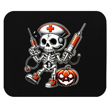 Discover Skeleton Nurse with Medical Syringes Halloween Mouse Pads