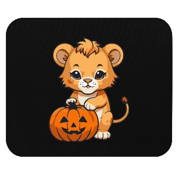 Discover baby lion with a halloween pumpkin Mouse Pads