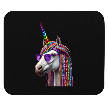 Discover Rainbow Unicorn with Braids and Sunglasses Swag Mouse Pads