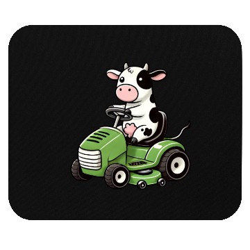 Discover Funny cow as lawn mower farmer grass Mouse Pads