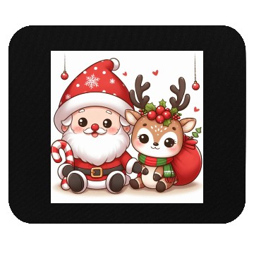 Discover Festive Santa and Reindeer Illustration Mouse Pads