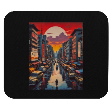 Discover Twilight Reflections in Neon City Mouse Pads