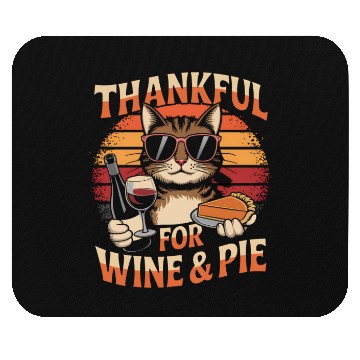 Discover Cat with Wine and Pie - Thanksgiving Feast Happine Mouse Pads