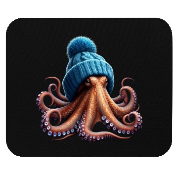 Discover An Octopus Wearing a Knitted Blue Winter Hat Mouse Pads