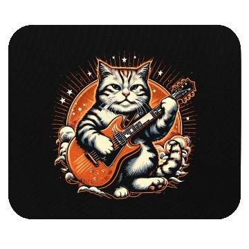 Discover Cat Playing Guitar Rock Star Rock and Roll Mouse Pads