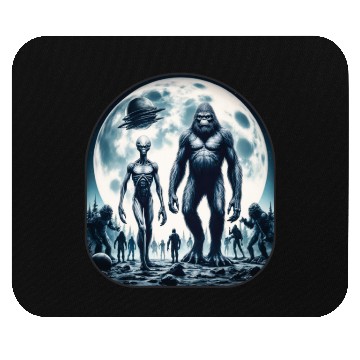 Discover Alien And Bigfoot Sasquatch Moon Mouse Pads