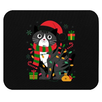 Discover Cute Christmas Cat Design - Festive Lights Mouse Pads
