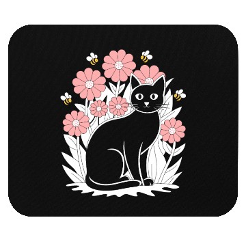 Discover Cottagecore Black Cat with Flowers and Bees Mouse Pads