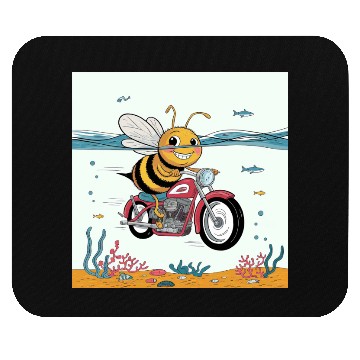 Discover Fun Bee Design Riding a Motorcycle in the Ocean Mouse Pads
