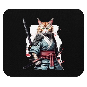 Discover Fearless Samurai Cat Mouse Pads
