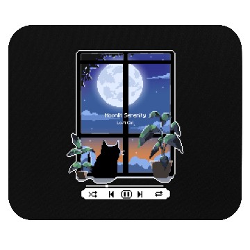 Discover Pixel Lofi Black Cat Moonlit Serenity Mouse Pads