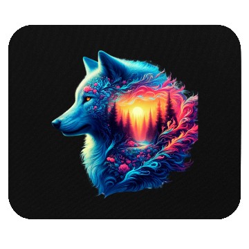 Discover Colorful Wolf and Sunset Forest Mouse Pads