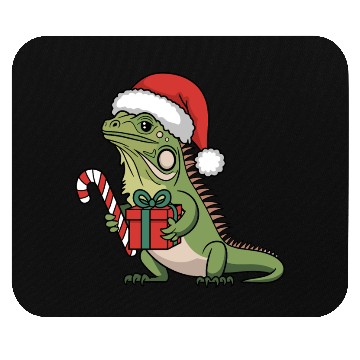 Discover Christmas Iguana Present Candy Cane Santa Hat Mouse Pads
