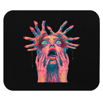 Discover Neon Nightmare: Psychedelic Horror Art Mouse Pads