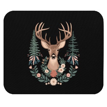 Discover Cottagecore Deer with Floral Wreath and Evergreen Mouse Pads
