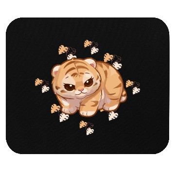Discover Adorable Tiger Cub with Tropical Leaves Mouse Pads
