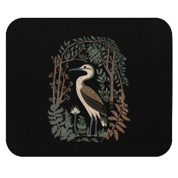 Discover Heron in Forest Foliage Nature Scene Mouse Pads