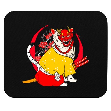 Discover Kanji Japan Katana Oni Ninja Cat Samurai Mouse Pads