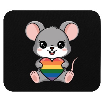 Discover LGTBQ Cute Mouse Holding Rainbow Heart Mouse Pads