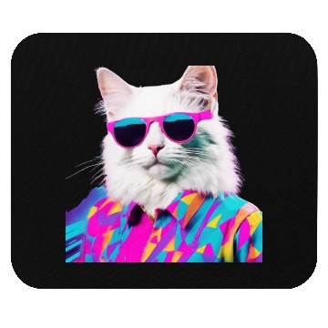Discover Retro Disco Cat in Neon Shades Mouse Pads
