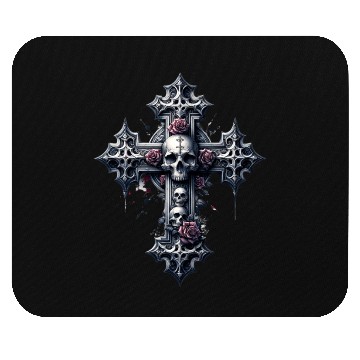 Discover Gothic Cross Collection - Skulls and Red Roses Mouse Pads
