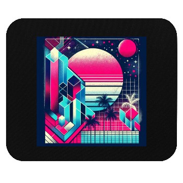 Discover "Retro Neon Cityscape: Geometric Risograph Design" Mouse Pads