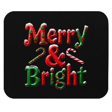 Discover Merry and Bright Christmas Typography Mouse Pads