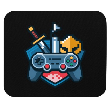 Discover Gaming Logo – Pixel Art Controller and Sword Mouse Pads