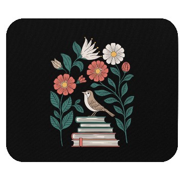 Discover Cottagecore Bird on Books with Flowers Delight Mouse Pads