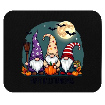 Discover Happy Hallothanksmas Gnomes Celebration with Bats Mouse Pads