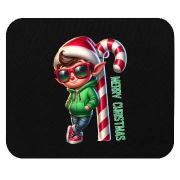 Discover Merry Christmas Cool Elf with Candy Cane Vibes Mouse Pads