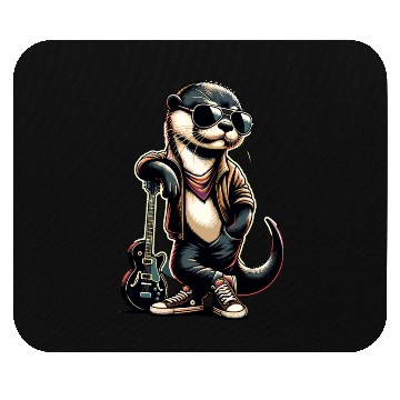 Discover Cool Otter with Guitar in Shades and Leather Mouse Pads