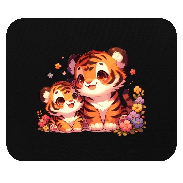 Discover Adorable Tiger Cubs Surrounded By Flowers Mouse Pads