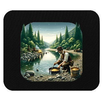 Discover Gold Prospector by the River in a Serene Forest Mouse Pads
