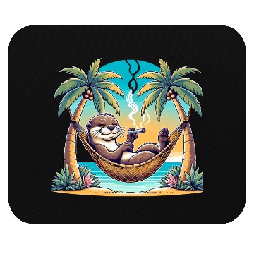 Discover Relaxed Otter in Hammock Smoking Cigar Under Palm Mouse Pads