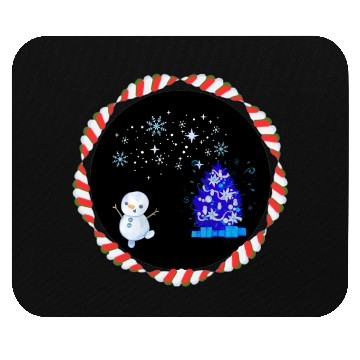 Discover Festive Christmas Illuminated Tree with Snowman Mouse Pads