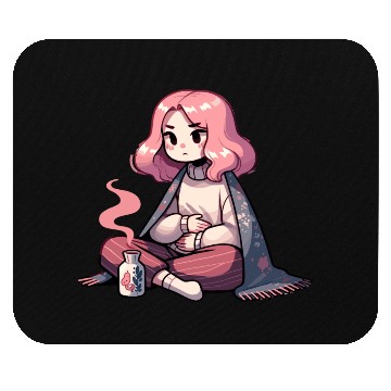 Discover Cozy Anime Girl with Warm Drink Mouse Pads