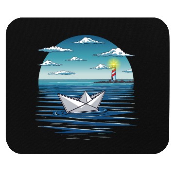 Discover Guided Voyage Paper Boat Sailing Toward Lighthouse Mouse Pads