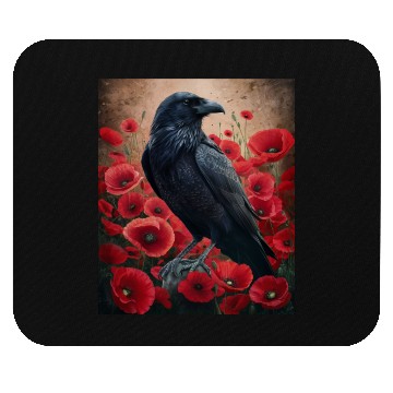 Discover Raven Red Poppies Gothic Nature Art natural Mouse Pads