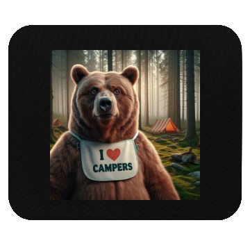 Discover I love campers Grizzly bear with bib Mouse Pads