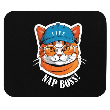 Discover Cat Nap Boss with Cap and Sunglasses Mouse Pads