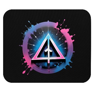 Discover Neon Geometric Arrow in Cosmic Splash Mouse Pads
