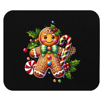 Discover Happy gingerbread man with candy cane Mouse Pads