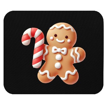 Discover Happy gingerbread man with candy cane Mouse Pads