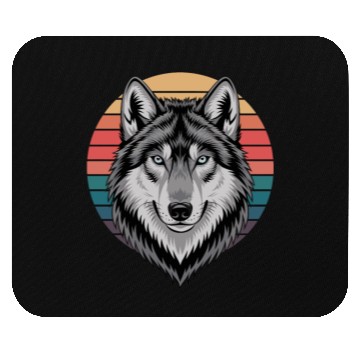 Discover Retro Wolf Head Against Colorful Sunset Mouse Pads