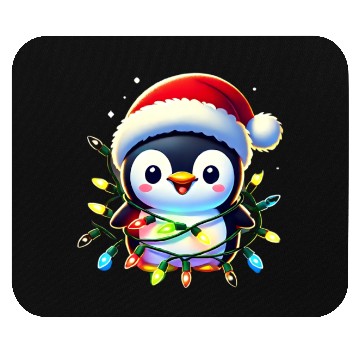 Discover Festive Penguin Wrapped in Christmas Lights & Sant Mouse Pads