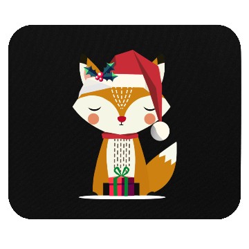 Discover cute fox with santa hat and gift Mouse Pads
