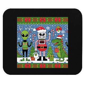Discover Funny Ugly Christmas Sweater Design – Alien, Robot Mouse Pads