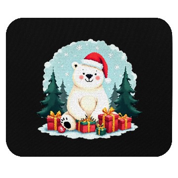 Discover Adorable Polar Bear in Santa Hat Mouse Pads