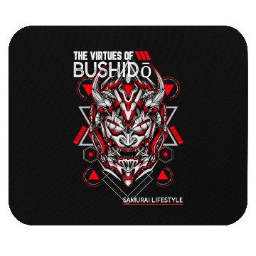 Discover Red and White Samurai Oni-Mask Mouse Pads